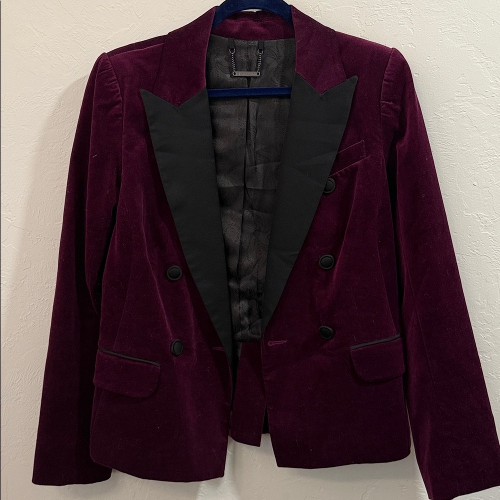 Trina Turk Burgundy Velvet Blazer with Black Lapels NWT
